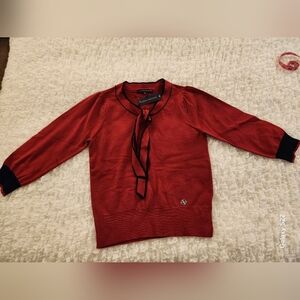Red Long Sleeve Top with Tie Detail